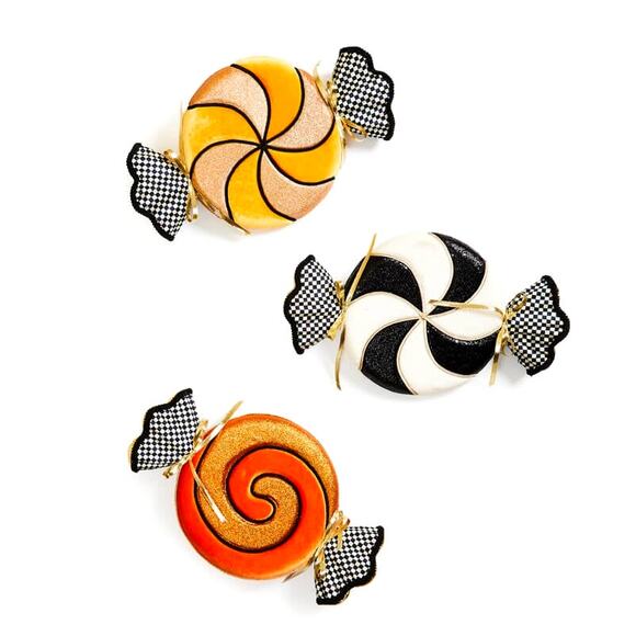 Mackenzie-Childs Trick or Treat Large Plush Candy Hanging Decor Set of 3 NEW - Picture 1 of 10